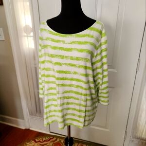 Ruby Rd. Lime Green and‎ White Stripe  Size 1X Plus